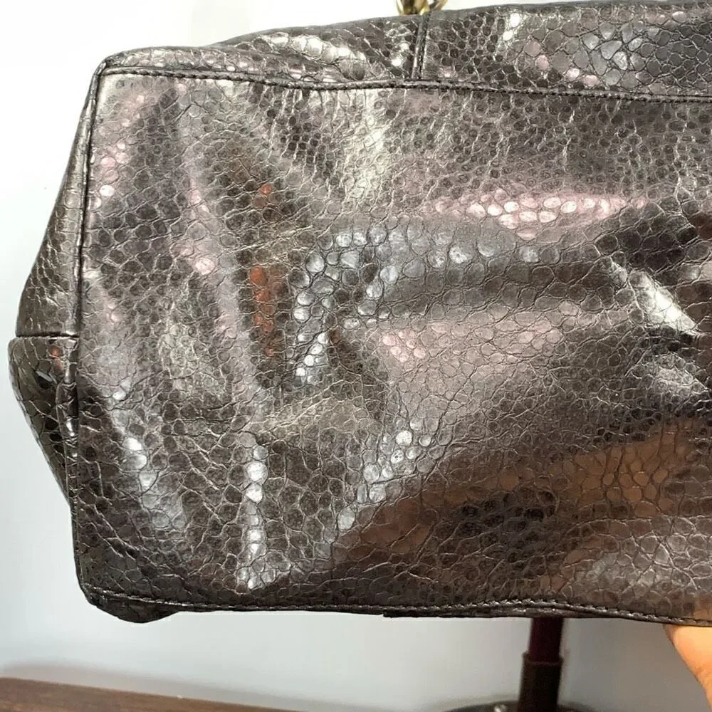 Cynthia Rowley Women's Metallic Snakeskin Pattern Gold Tone Hobo Bag Brown